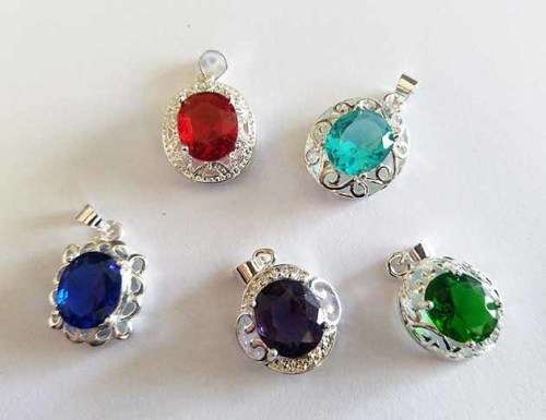 Pendant, Rhinestones, Silver With Rhinestones, Random Design and Colours, ±25mm, 1pc