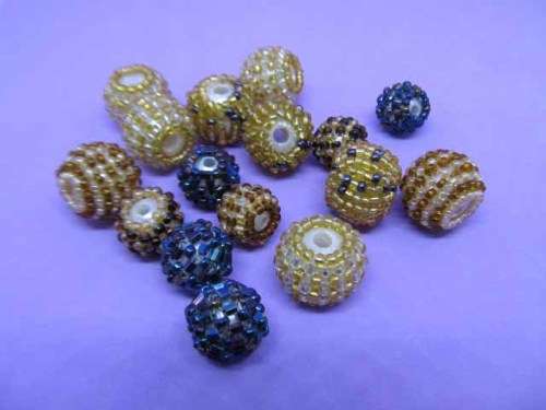 Other beads, Seedbead Covered Beads, Made In India, Mixed Sizes and Colours, 4pc