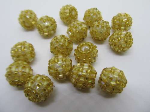 Other beads, Seedbead Covered Beads, Made In India, Gold Colour, ±12mm, 2pc