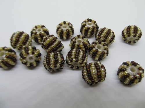 Other beads, Seedbead Covered Beads, Made In India, Beige and Brown, ±12mm, 2pc