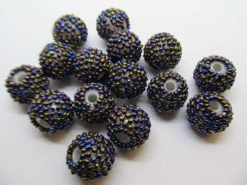 Other beads, Seedbead Covered Beads, Made In India, Midnight Metallic, ±17mm, 2pc