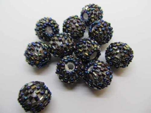 Other beads, Seedbead Covered Beads, Made In India, Midnight Metallic, ±17mm, 2pc
