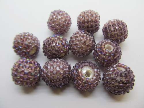 Other beads, Seedbead Covered Beads, Made In India, Purple, ±17mm, 2pc