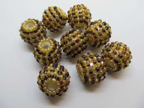 Other beads, Seedbead Covered Beads, Made In India, Beige and Brown, ±17mm, 2pc