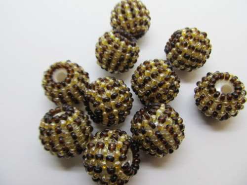Other beads, Seedbead Covered Beads, Made In India, Beige and Brown, ±17mm, 2pc