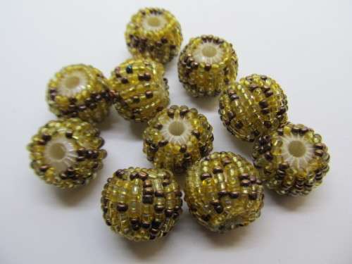 Other beads, Seedbead Covered Beads, Made In India, Brown and Gold, ±17mm, 2pc