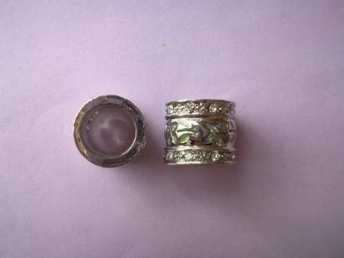 Rondals, Nickel With Green Enamel And Clear Rhinestones, 14mm, 1pc