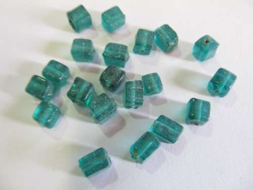 Glass Beads, Indian Beads, Cubes, Green, 8mm, Shapes And Sizes May Vary, ±40pc