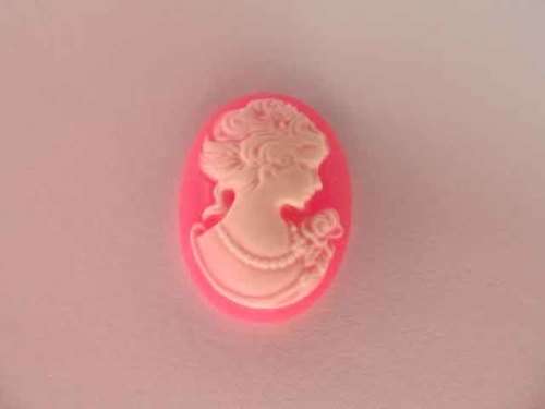 Cobachon, Oval, Bright Pink With White, 24mm x 16mm, 1pc