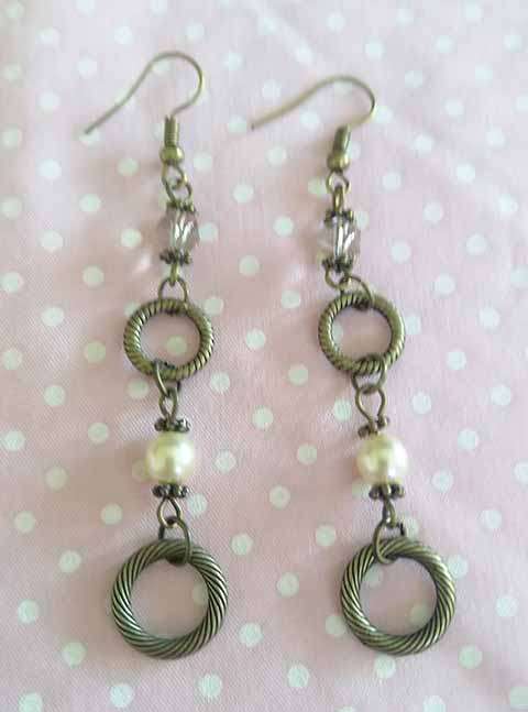 Perrine Earrings, Light Crystal Honey Shell Pearls, Bronze Findings, Shepherds Hook, 77mm, 2pc