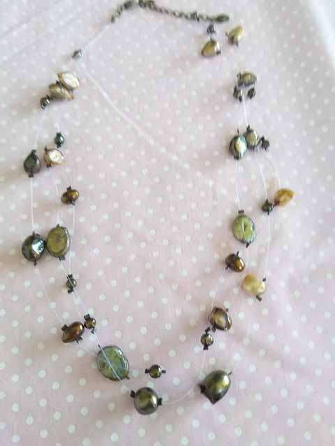 Perrine Necklace, Brown Freshwater Pearl On Gut, 3 Strands, Bronze Lobster Clasp, 46cm + 5cm Ext
