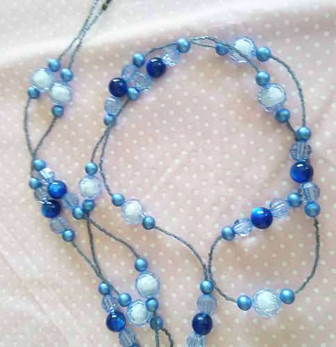 Mistique Necklace,  Selection Of Blue Beads On Gut, 140cm