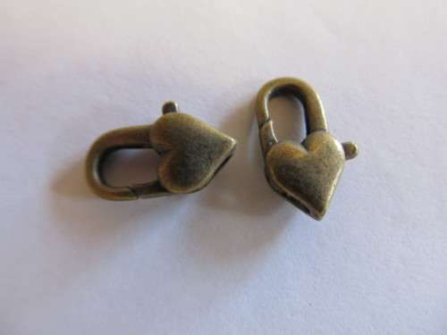 Clasp Bronze, Heart Shape, Lobster Clasp, Metal, 16mm, 2pc