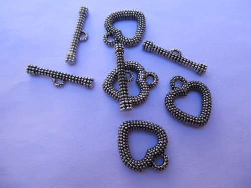 Clasp Nickel, Toggle Clasp, Heart Shape, Metal, 21mm, 4 Sets
