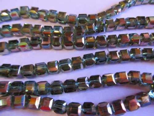 Glass Crystal Beads, Chinese Crystal Cube, Green AB, 8mm, ±20pc