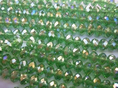 Glass Crystal Beads, Chinese Crystal Rondelle, Green AB, 5mm x 8mm, ±35pc