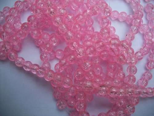 Glass Beads, Crackle, Round, Pink, 6mm, ±75pc