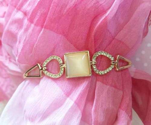 Riza Bracelet, Rose Gold With Peach Centrepiece And Clear Rhinestones, 20cm + 5cm, Ext, 1pc