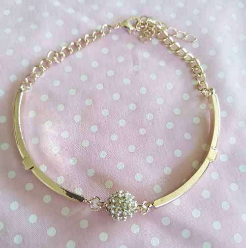 Riza Bracelet, Rose Gold Colour With Clear Rhinestones, 20cm + 5cm, Ext, 1pc