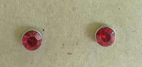 Riza Earrings, Red Rhinestones, 5mm, Stamped 925, Studs, 2pc