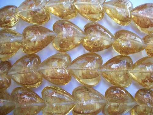 Glass Beads, Fancy, Heart, Medium, Yellow, 27mm x 27mm, 1pc