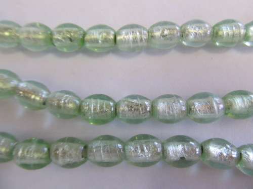 Glass Beads, Fancy, Foil, Barrel Shape, Green, 12mm x 10mm, 10pc