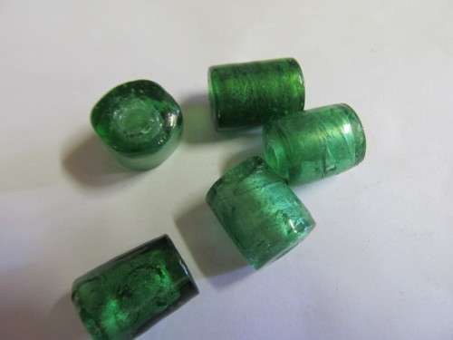 Glass Beads, Fancy, Foil Beads, Indian Beads, Tube, Emerald Green, 15mm x 13mm, 2pc