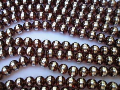 Glass Beads, Fancy, Round, Brown With Silver, 8mm, ±52pc