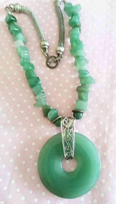 Simone Necklace, Aventurine Chips With Nickel Snake Chain, Aventurine Pendant.., Toggle Clasp, 46cm
