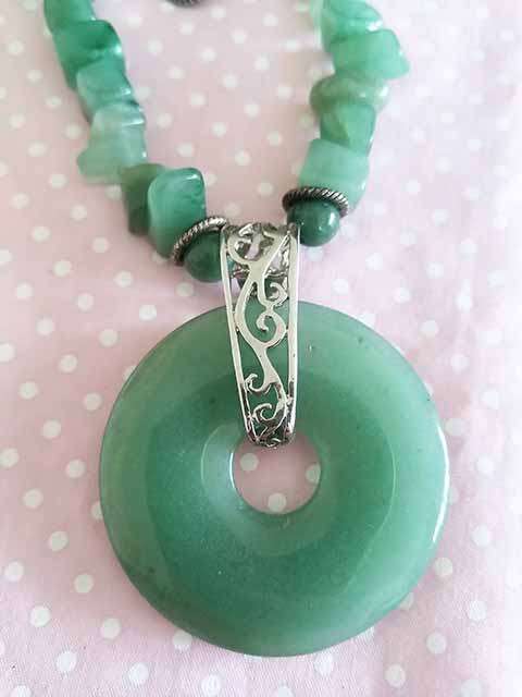 Simone Necklace, Aventurine Chips With Nickel Snake Chain, Aventurine Pendant.., Toggle Clasp, 46cm