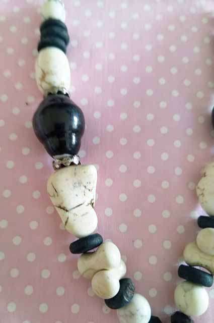 Simone Necklace, Cream Howlite Beads, Black Shell Pearls And Small Black Wooden...Toggle Clasp, 46cm