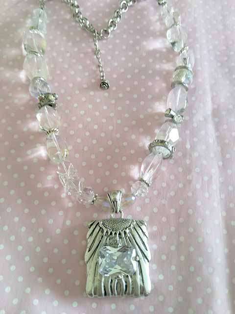 Simone Necklace, Clear Quartz And Crystal Beads, Nickel Rolo Chain At The Back.. Lobster Clasp, 48cm