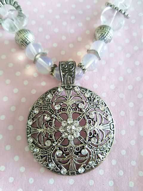 Simone Necklace, Clear Quartz, Moonstone And Clear Crystal Beads, Nickel......... Toggle Clasp, 46cm