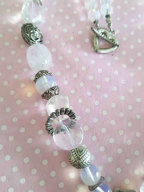 Simone Necklace, Clear Quartz, Moonstone And Clear Crystal Beads, Nickel......... Toggle Clasp, 46cm
