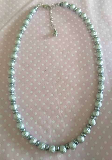 Perrine Necklace, Grey Glass Pearls, Pearl Size - 8mm, Lobster Clasp, 47cm + 5cm Ext