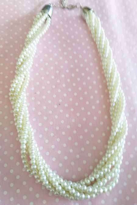 Perrine Necklace, Cream Glass Pearls, Pearl Size - 6mm, 6 Strands, Lobster Clasp, 44cm + 5cm Ext
