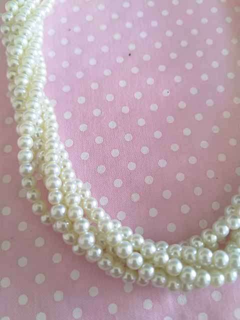 Perrine Necklace, Cream Glass Pearls, Pearl Size - 6mm, 6 Strands, Lobster Clasp, 44cm + 5cm Ext