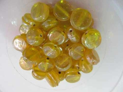 Glass Beads, Plain, Flat Round, Yellow, 10mm, 20pc