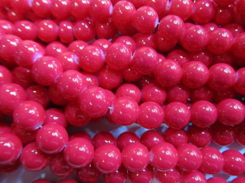 Glass Beads, Round, Cerise Pink, 10mm, ±35pc