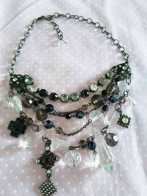 Burtell Necklace, Black And Clear Beads With Bronze Findings, Lobster Clasp, 45cm, 1pc