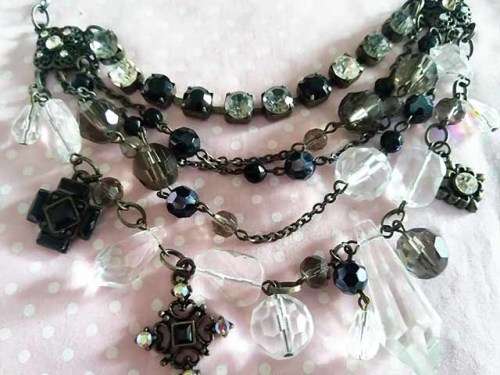 Burtell Necklace, Black And Clear Beads With Bronze Findings, Lobster Clasp, 45cm, 1pc