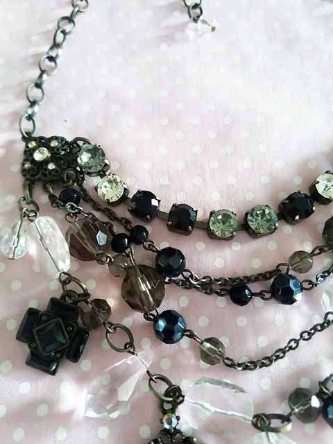 Burtell Necklace, Black And Clear Beads With Bronze Findings, Lobster Clasp, 45cm, 1pc