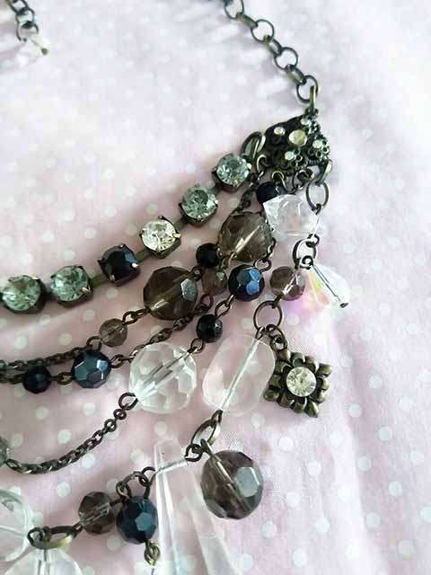 Burtell Necklace, Black And Clear Beads With Bronze Findings, Lobster Clasp, 45cm, 1pc