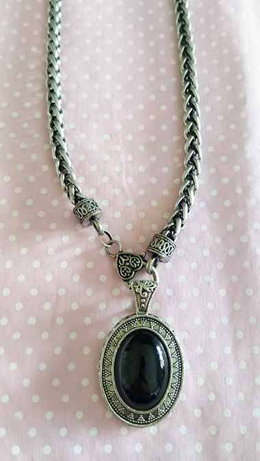 Burtell Necklace, Black Pendant On Snake Chain, Chain Thickness 7mm, Pendant - 47mm, Antique Nickel.