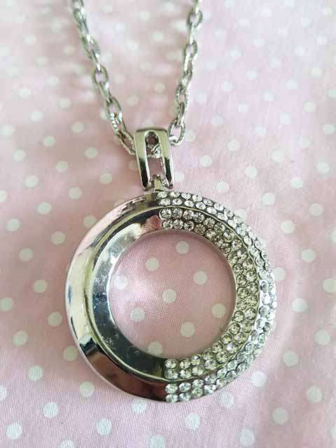 Riza Necklace, Round Nickel Pendant With Clear Rhinestones, Nickel, Lobster Clasp, 46cm With 5cm Ext