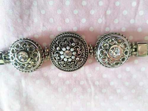 Riza Bracelet, Nickel With Clear Rhinestones, Toggle Clasp, 21cm With Extender, 1pc