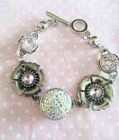 Riza Bracelet, Nickel With Pink Rhinestones, Toggle Clasp, 18cm, 1pc