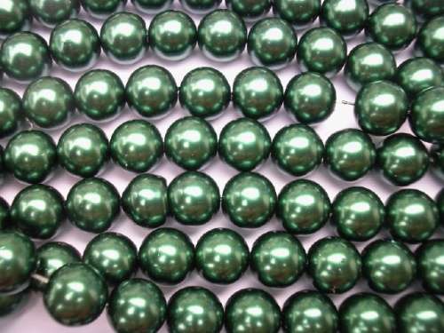 Glass Pearls, Shiny Dark Green, 12mm, ±72pc