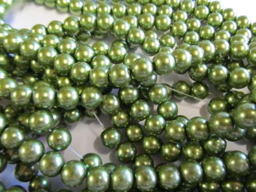 Glass Pearls, Shiny Green, 12mm, ±72pc
