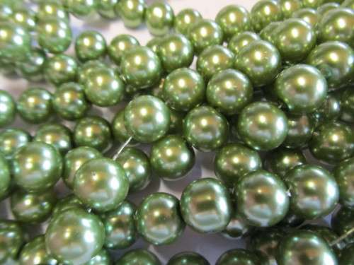 Glass Pearls, Shiny Green, 12mm, ±70pc